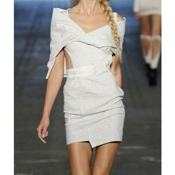 New Alexander Wang Heather Grey Sweatshirt Tie Dress Womens 2 Bodycon